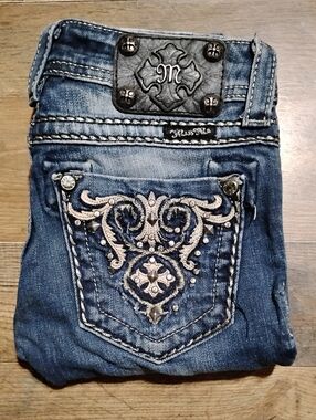 Miss Me Dark Blue Embroidered Skinny Jeans
